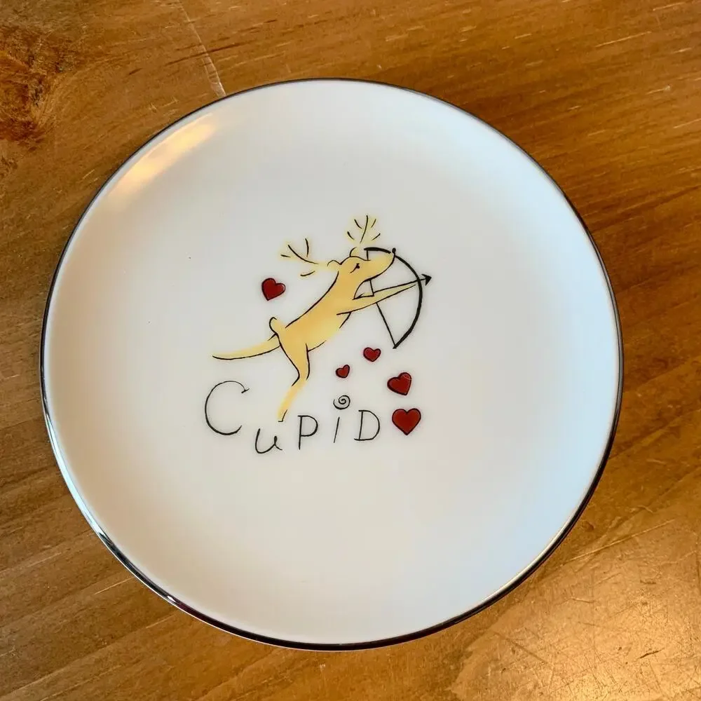 Pottery Barn Santa’s Reindeer 4” Snack Plates Coasters Set 9 Ceramic Christmas